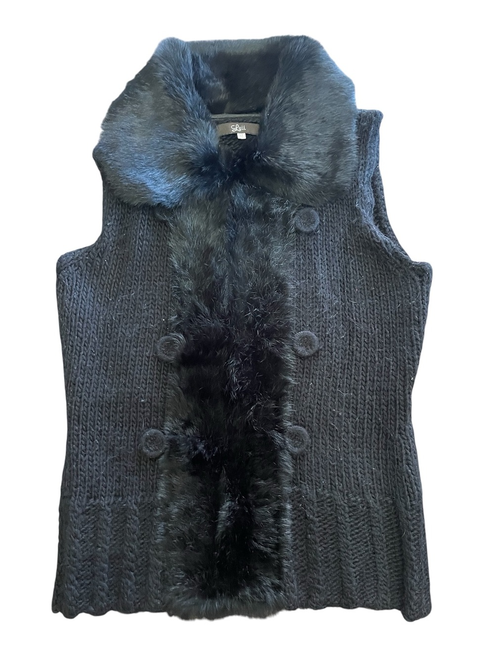 REAL Fur Collar and Trim, Black Knit Vest Size Medium Nordstrom